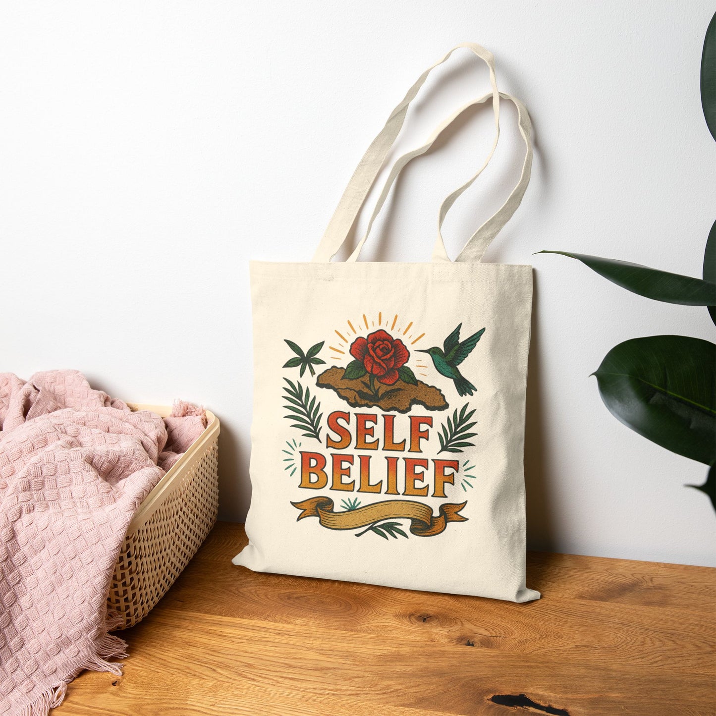 Self Belief - Canvas Tote Bag (Lettering Front, Artwork Back)