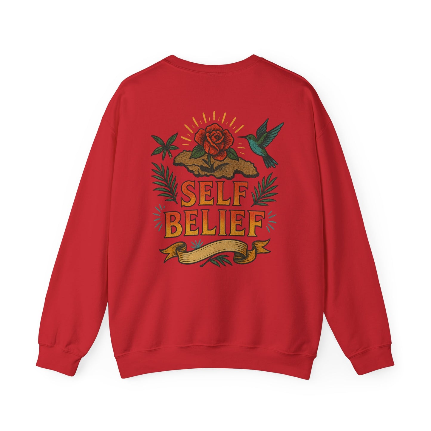 Self Belief - Unisex Crewneck Sweater (Lettering Front, Full Artwork Back)