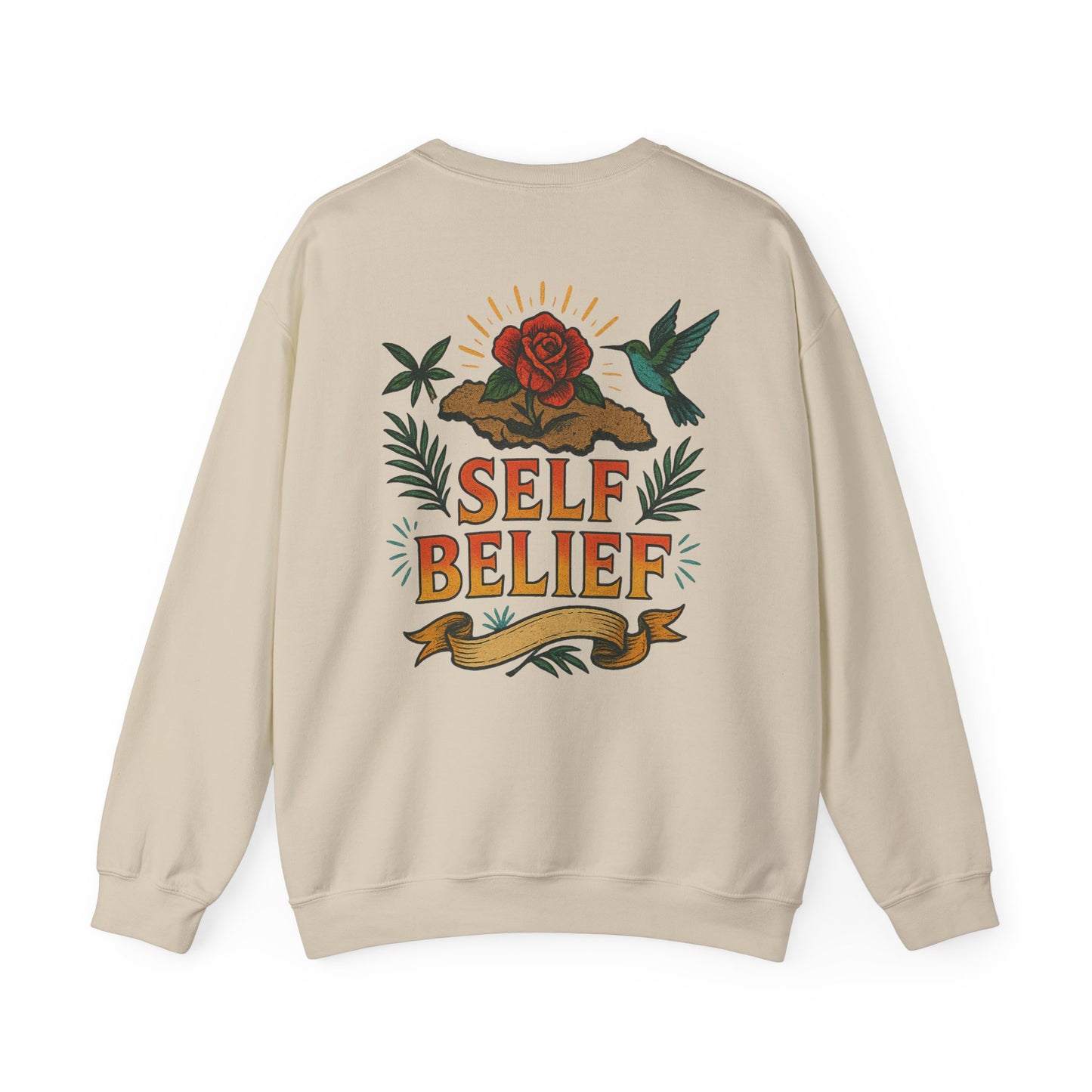 Self Belief - Unisex Crewneck Sweater (Lettering Front, Full Artwork Back)