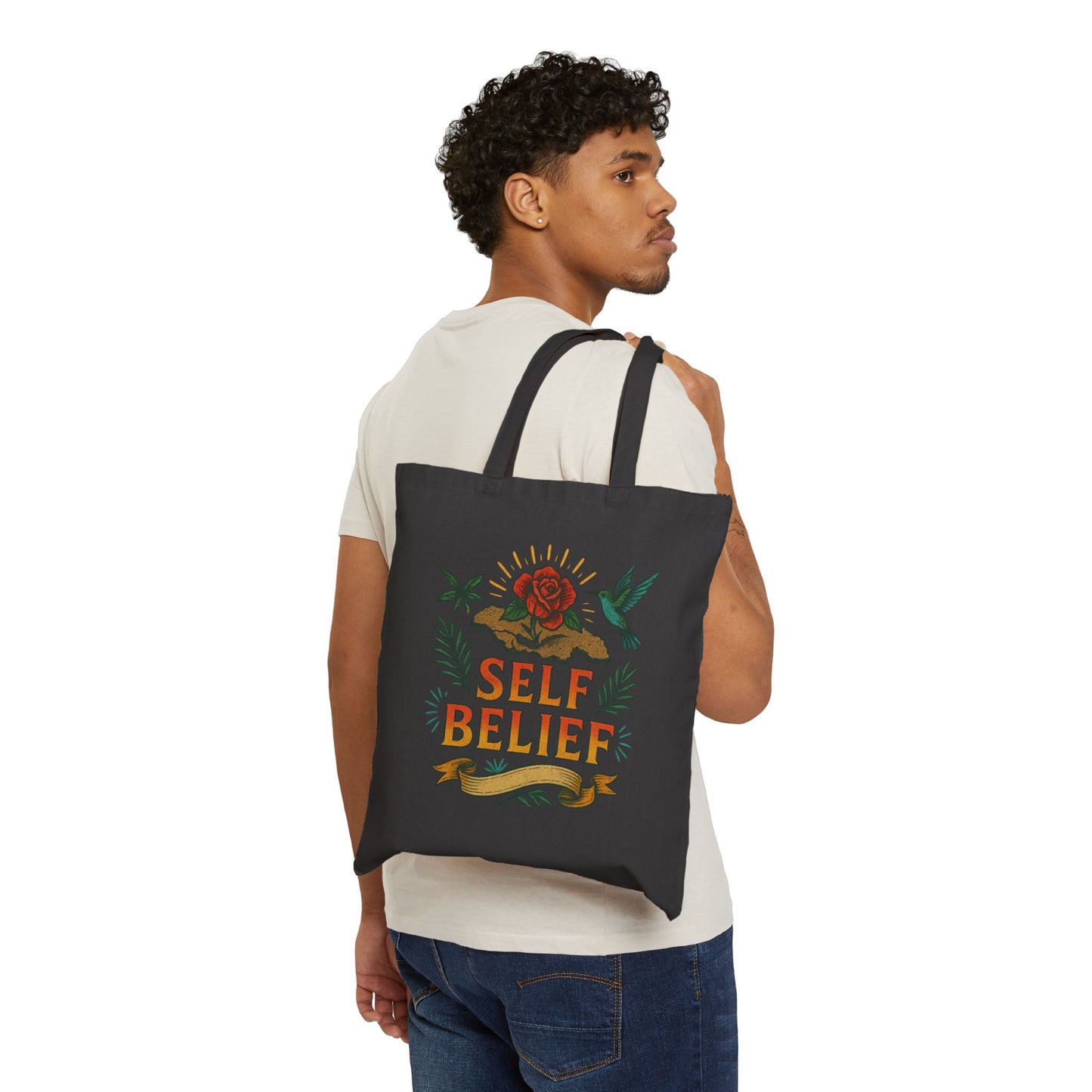 Self Belief - Canvas Tote Bag (Lettering Front, Artwork Back)