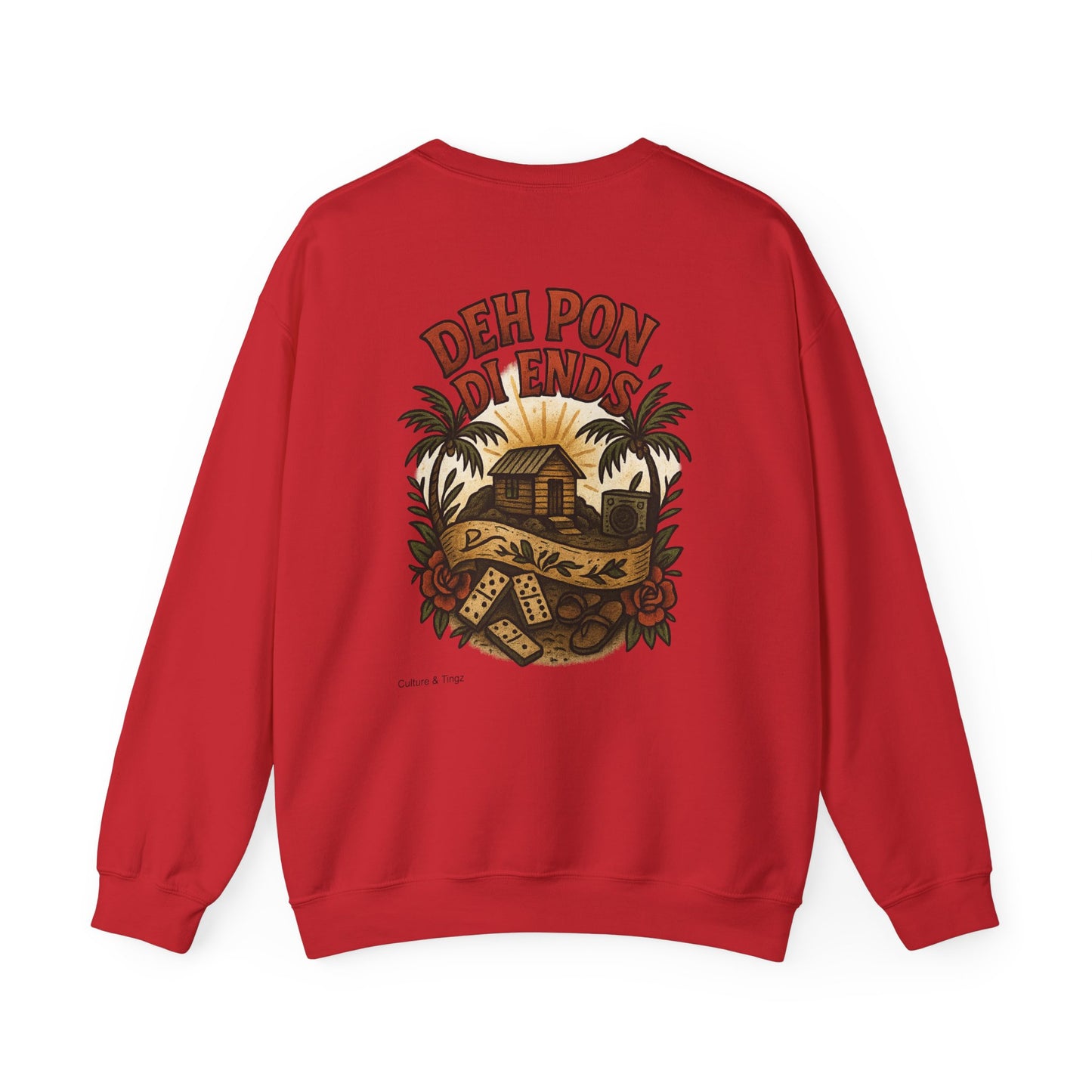 Deh Pon Di Ends - Unisex Crewneck Sweater (Letterwork Front, Artwork Back)