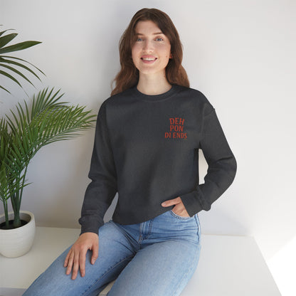 Deh Pon Di Ends - Unisex Crewneck Sweater (Letterwork Front, Artwork Back)