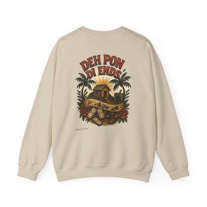 Deh Pon Di Ends - Unisex Crewneck Sweater (Letterwork Front, Artwork Back)