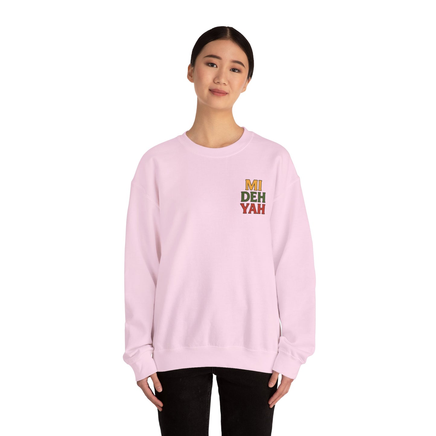 Mi Deh Yah - Unisex Crewneck Sweater (Letterwork Front, Full Artwork Back)