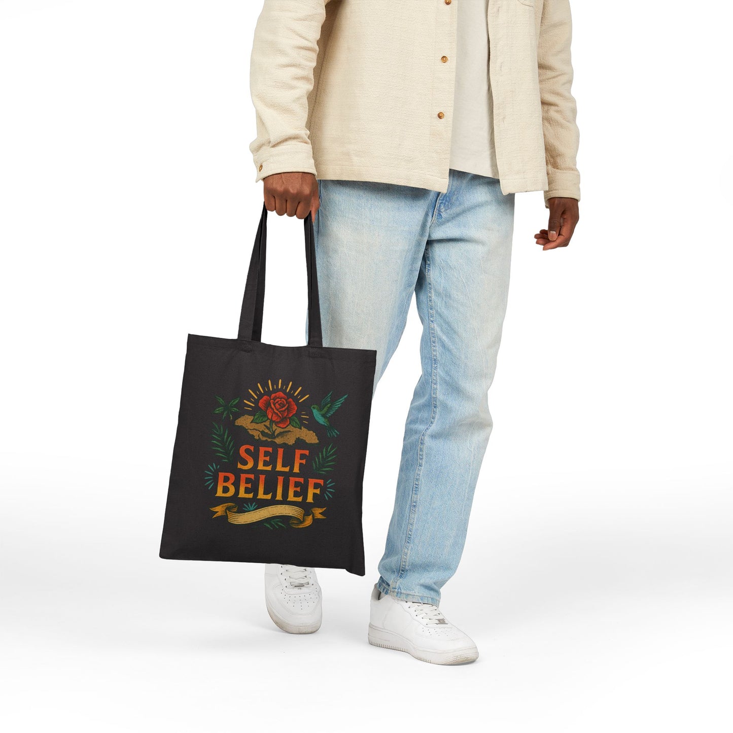 Self Belief - Canvas Tote Bag (Lettering Front, Artwork Back)