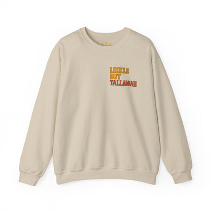 Likkle but Tallawah - Unisex Crewneck Sweater (Letterwork Front, Full Artwork Back)