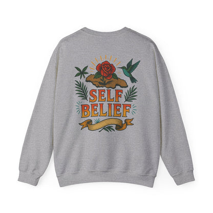 Self Belief - Unisex Crewneck Sweater (Lettering Front, Full Artwork Back)