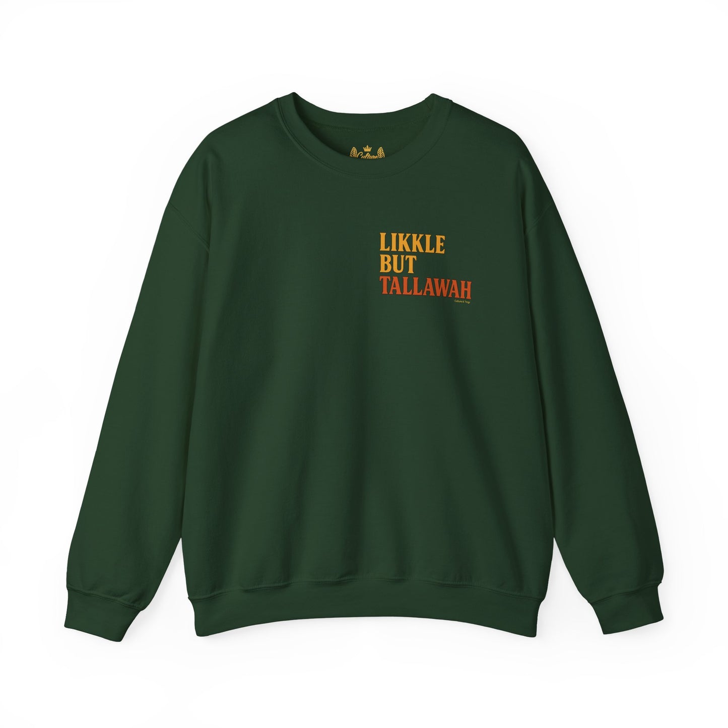 Likkle but Tallawah - Unisex Crewneck Sweater (Letterwork Front, Full Artwork Back)