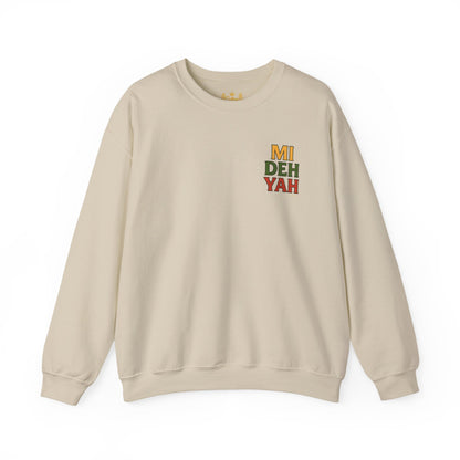 Mi Deh Yah - Unisex Crewneck Sweater (Letterwork Front, Full Artwork Back)
