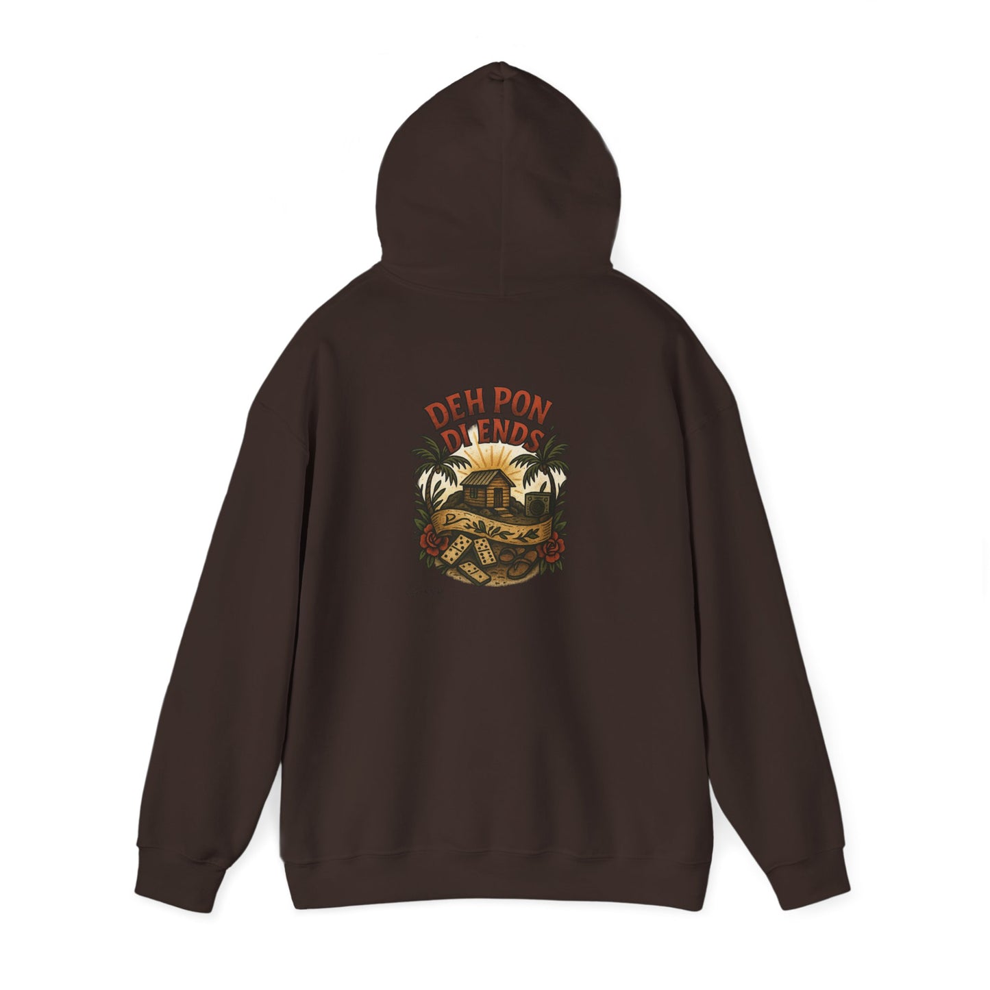 Deh Pon Di Ends - Unisex Hoodie (Letterwork front, Artwork Back)