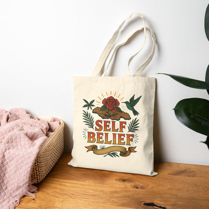 Self Belief - Canvas Tote Bag (Lettering Front, Artwork Back)