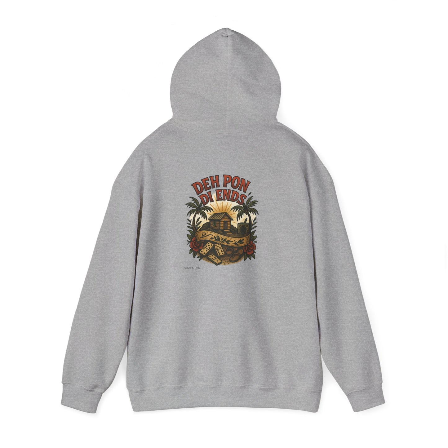 Deh Pon Di Ends - Unisex Hoodie (Letterwork front, Artwork Back)