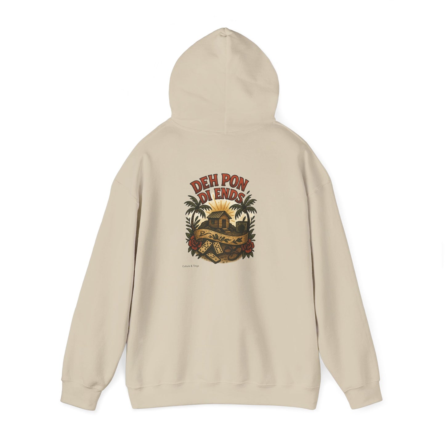 Deh Pon Di Ends - Unisex Hoodie (Letterwork front, Artwork Back)