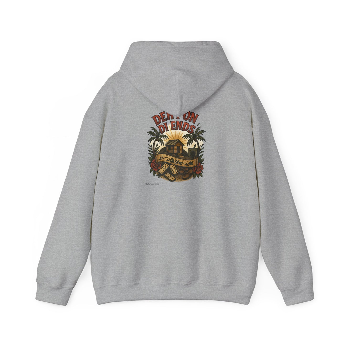 Deh Pon Di Ends - Unisex Hoodie (Letterwork front, Artwork Back)