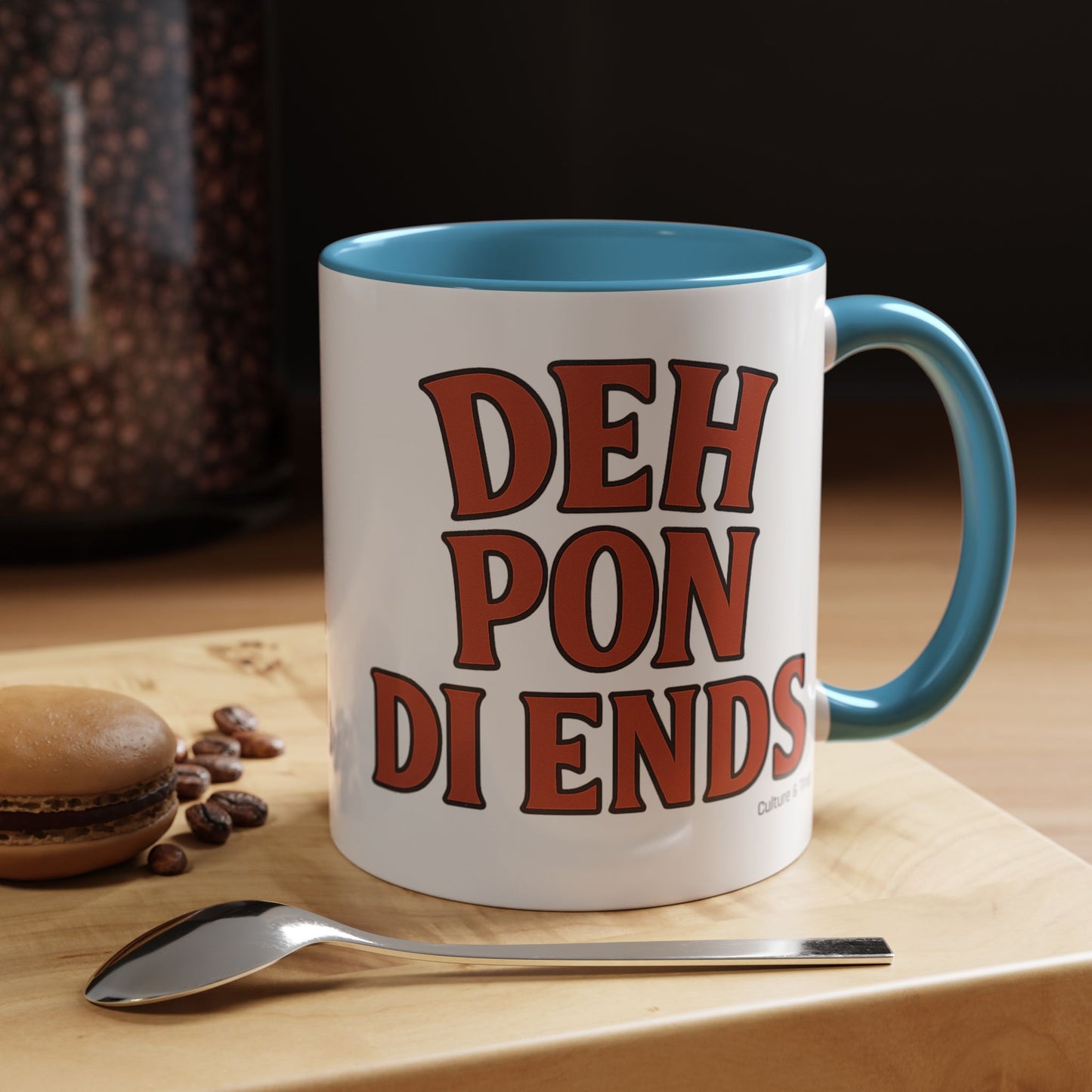 Deh Pon Di Ends Ceramic Mugs  – Letterwork Edition