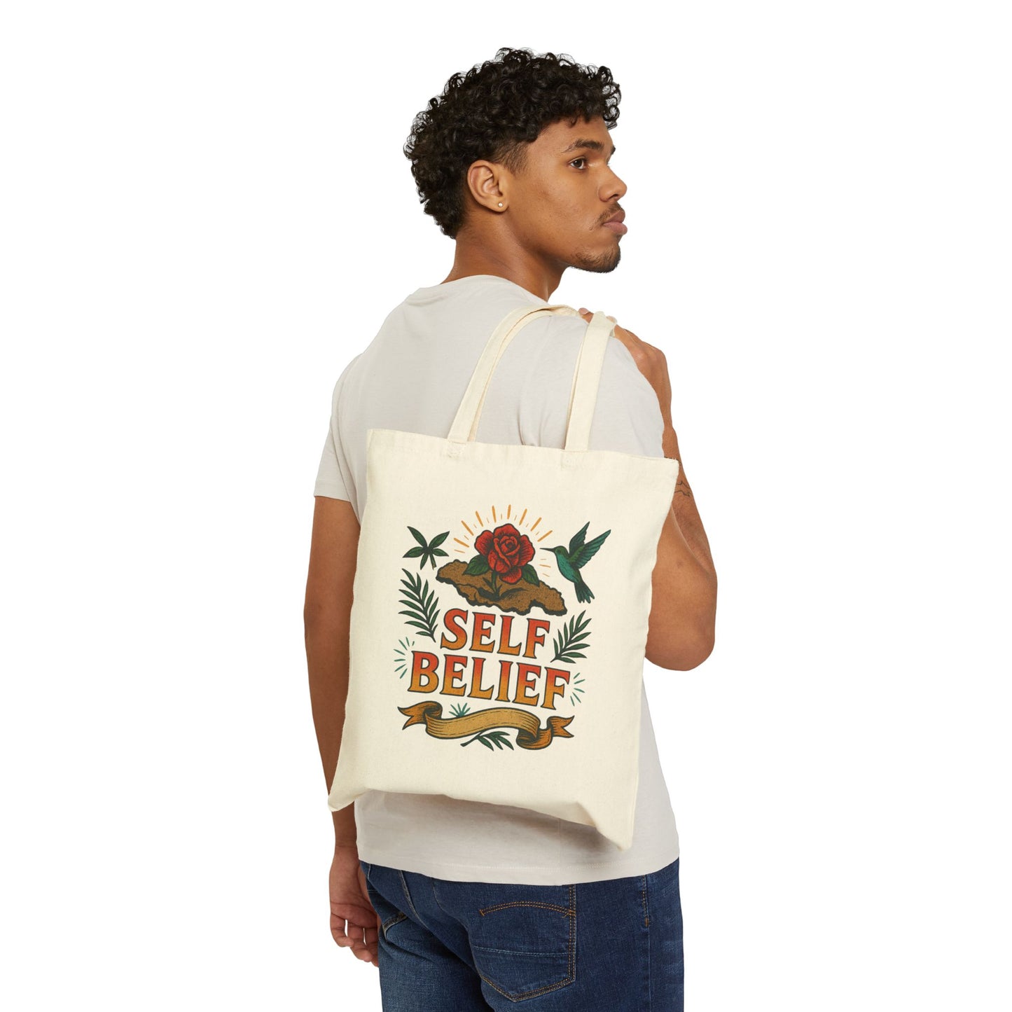 Self Belief - Canvas Tote Bag (Lettering Front, Artwork Back)
