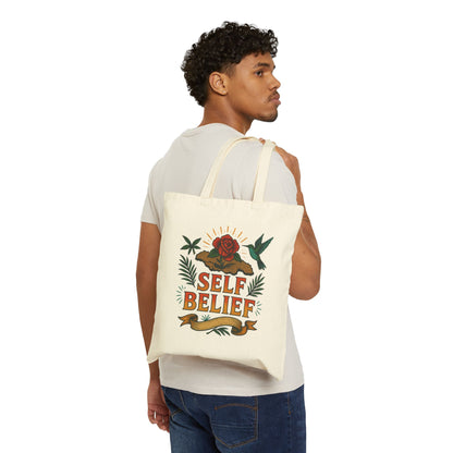 Self Belief - Canvas Tote Bag (Lettering Front, Artwork Back)