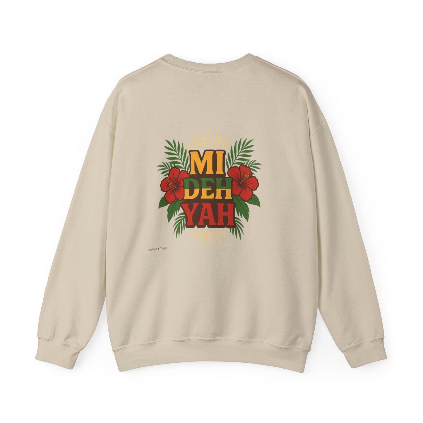 Mi Deh Yah - Unisex Crewneck Sweater (Letterwork Front, Full Artwork Back)