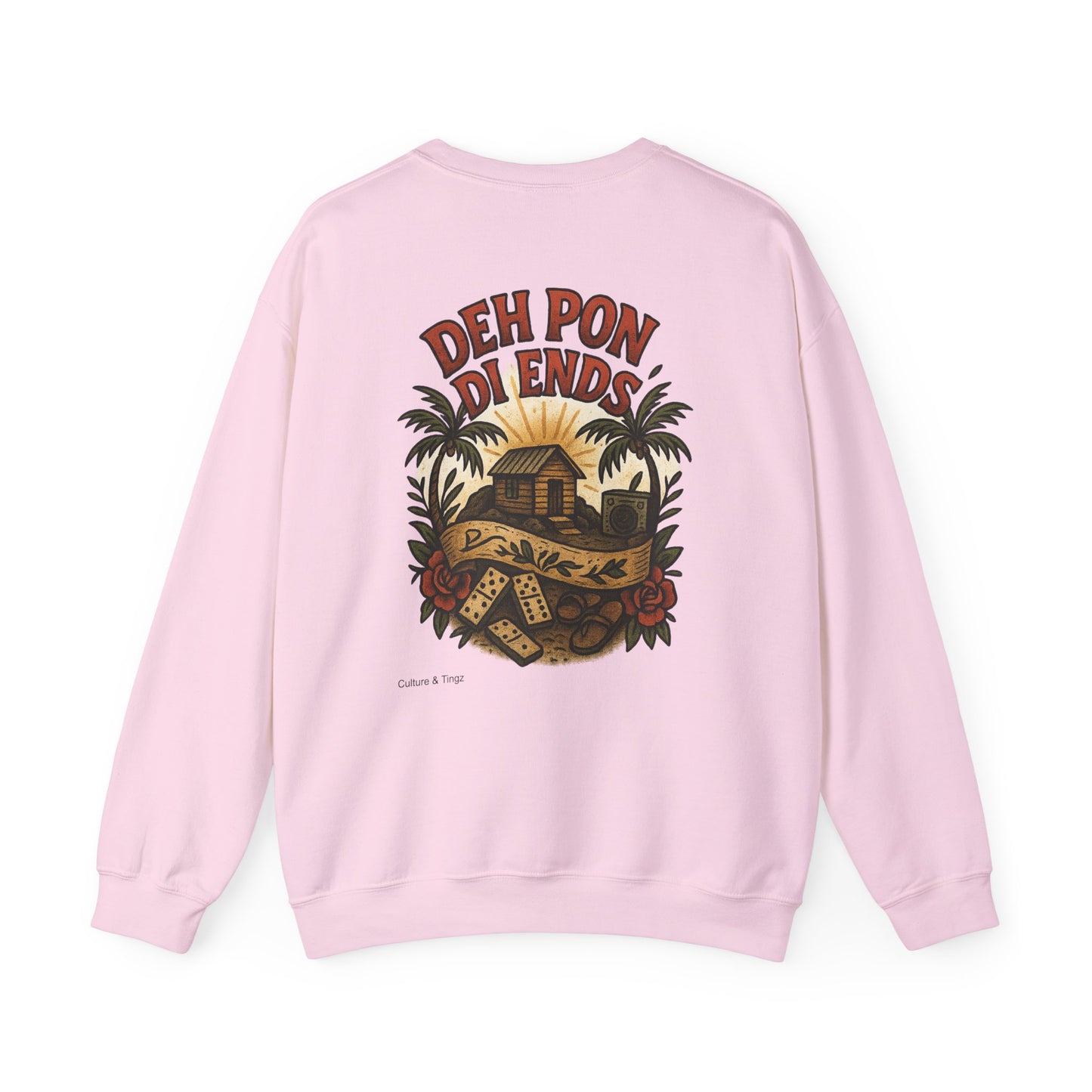Deh Pon Di Ends - Unisex Crewneck Sweater (Letterwork Front, Artwork Back)