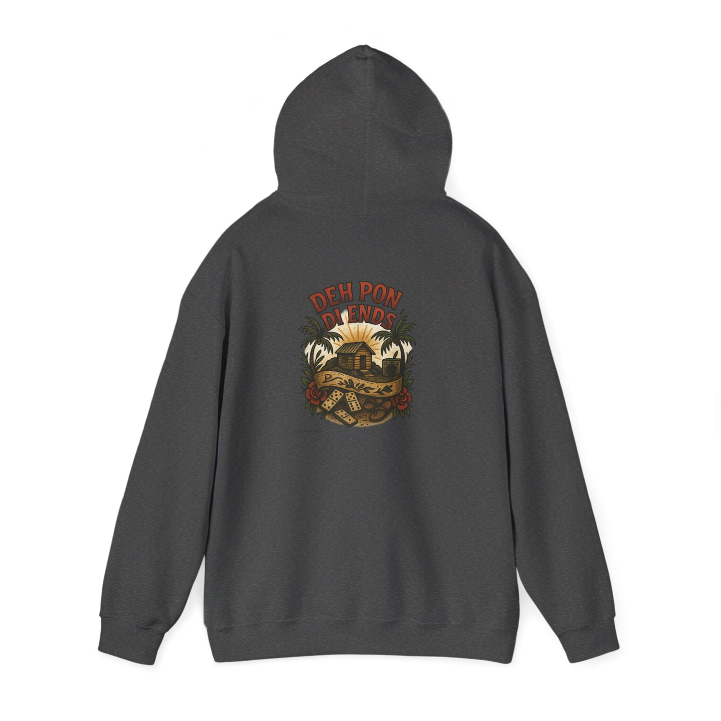 Deh Pon Di Ends - Unisex Hoodie (Letterwork front, Artwork Back)