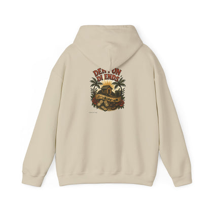Deh Pon Di Ends - Unisex Hoodie (Letterwork front, Artwork Back)