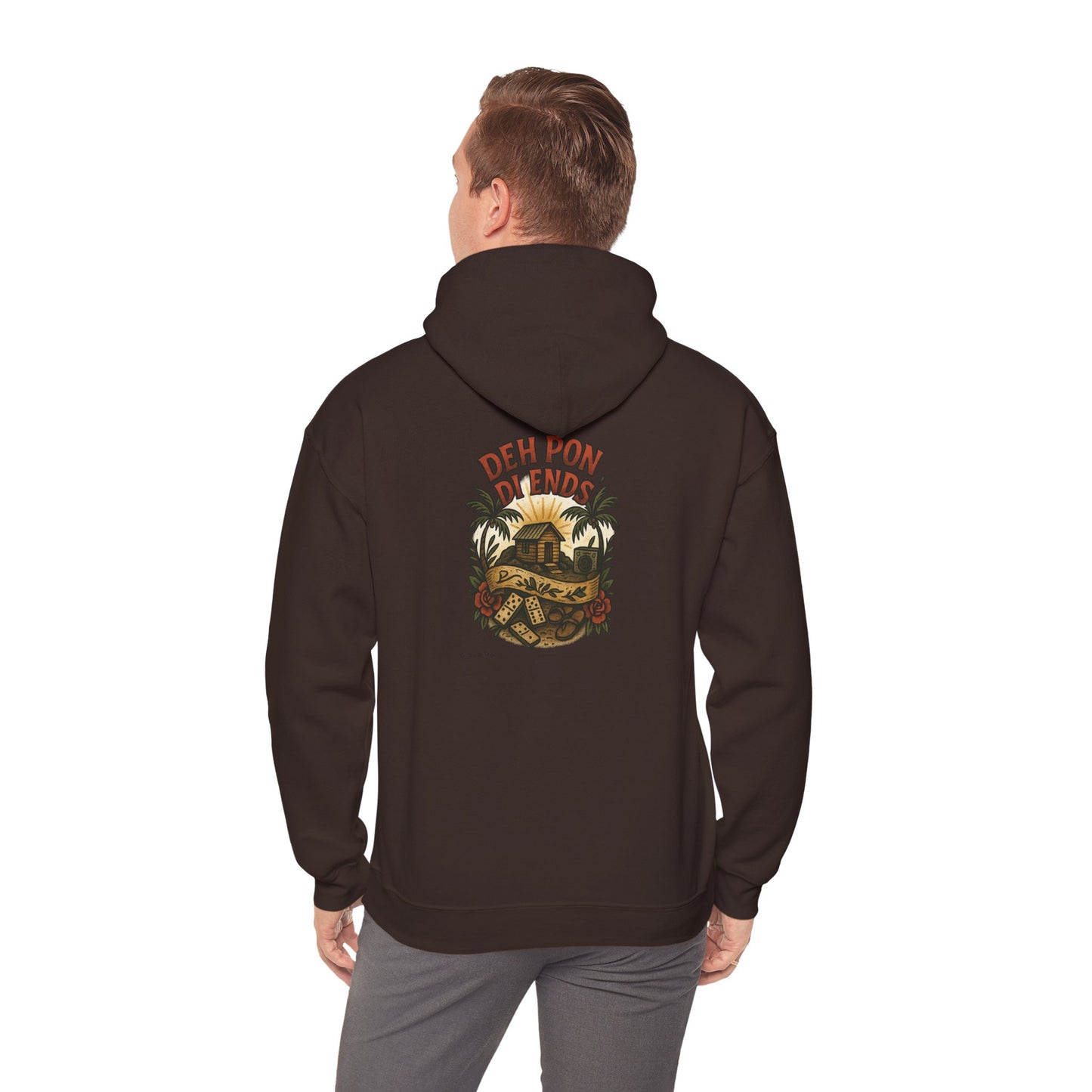 Deh Pon Di Ends - Unisex Hoodie (Letterwork front, Artwork Back)