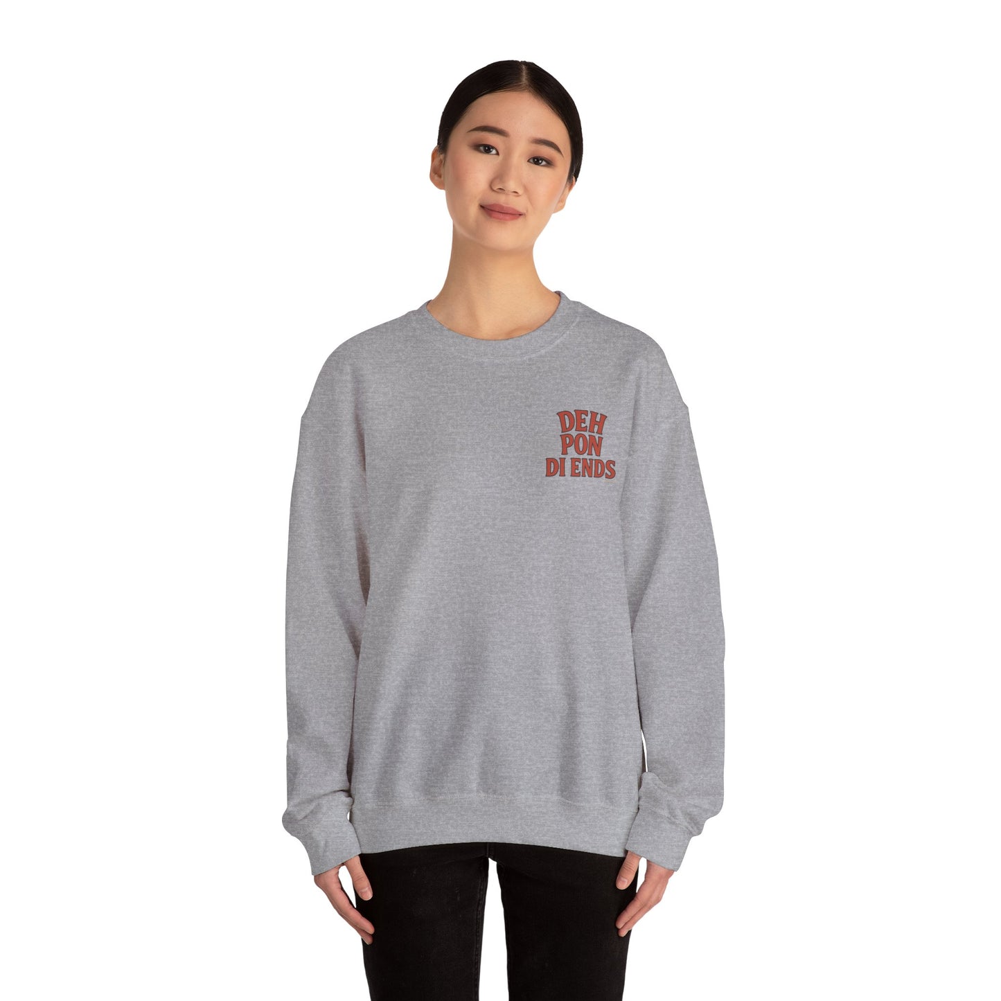 Deh Pon Di Ends - Unisex Crewneck Sweater (Letterwork Front, Artwork Back)