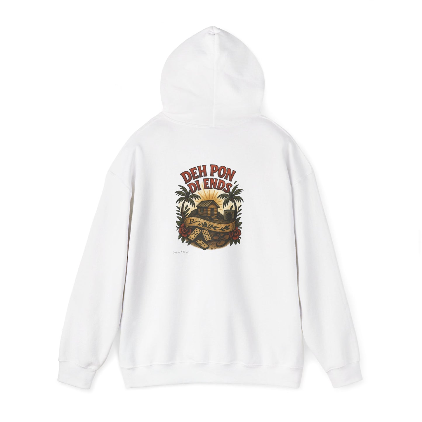 Deh Pon Di Ends - Unisex Hoodie (Letterwork front, Artwork Back)