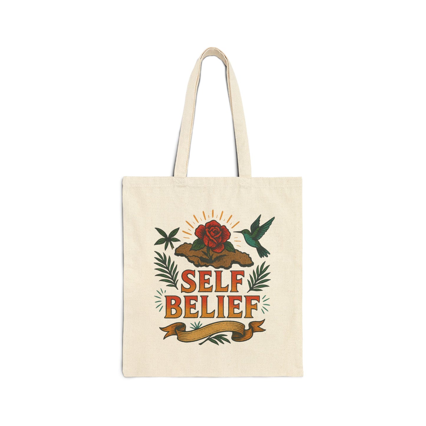 Self Belief - Canvas Tote Bag (Lettering Front, Artwork Back)