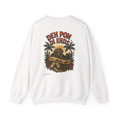 Deh Pon Di Ends - Unisex Crewneck Sweater (Letterwork Front, Artwork Back)
