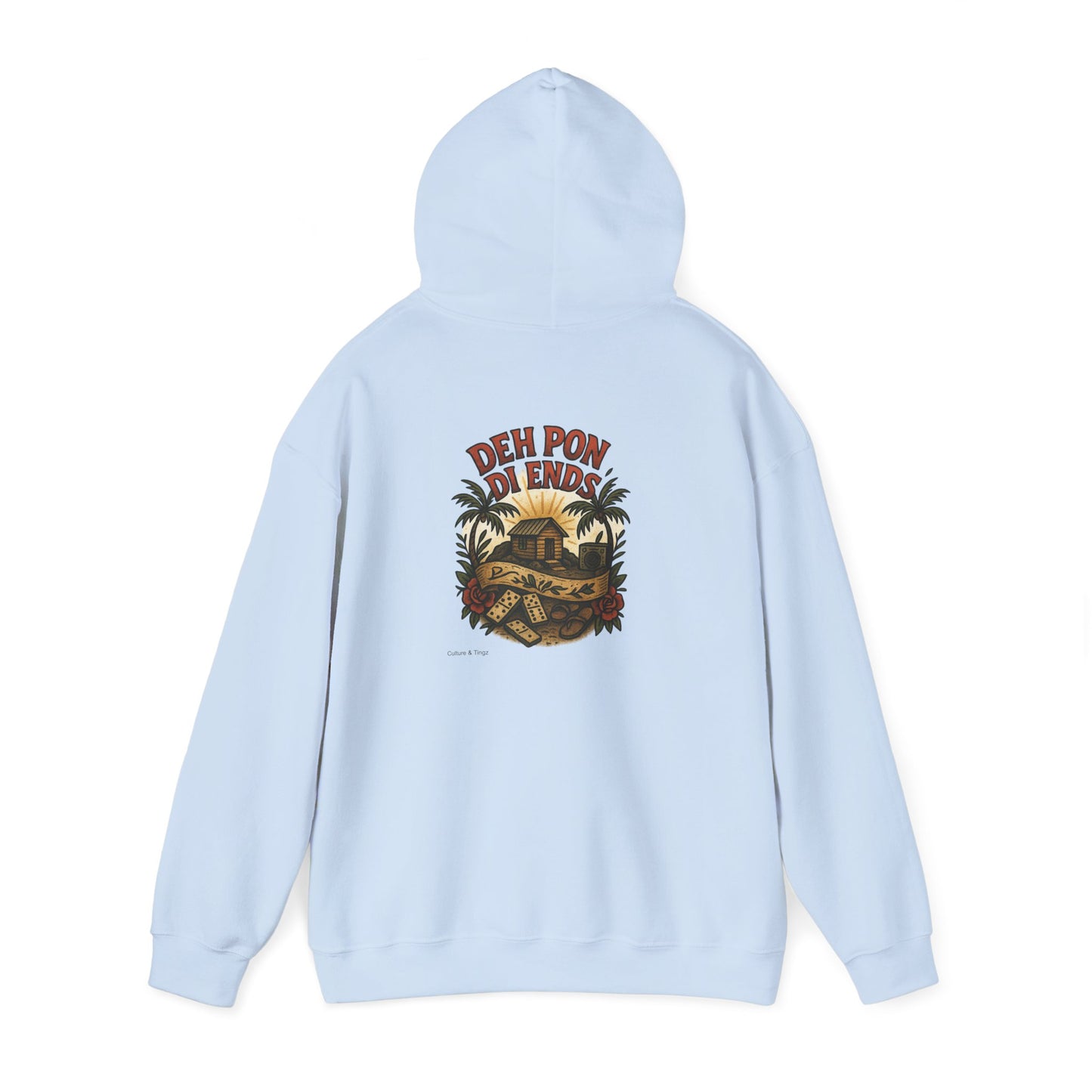 Deh Pon Di Ends - Unisex Hoodie (Letterwork front, Artwork Back)