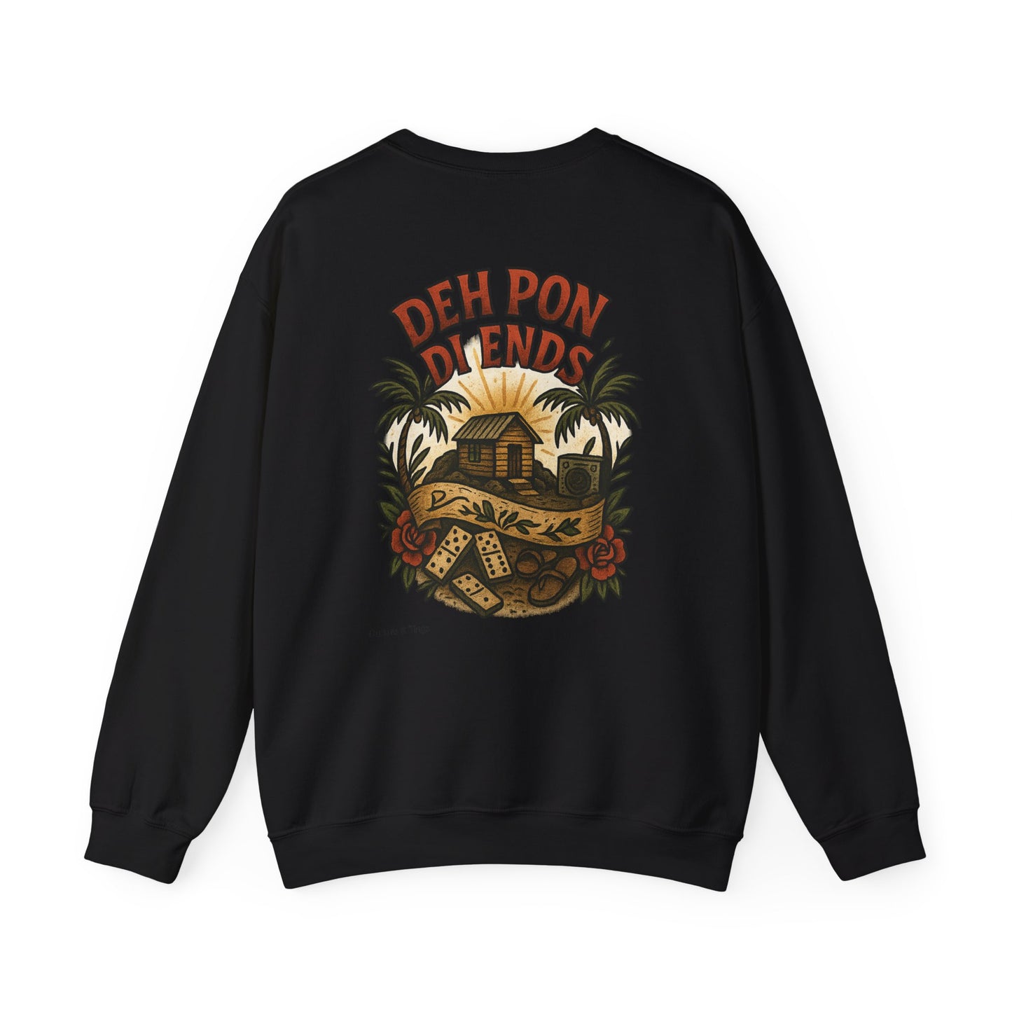 Deh Pon Di Ends - Unisex Crewneck Sweater (Letterwork Front, Artwork Back)