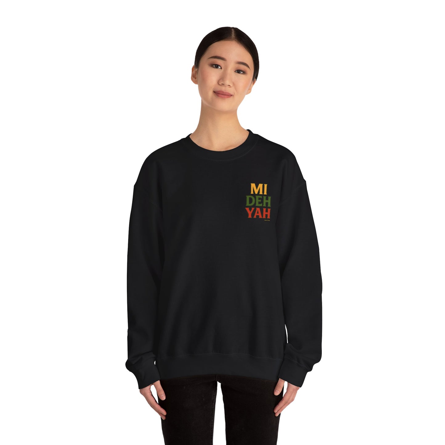 Mi Deh Yah - Unisex Crewneck Sweater (Letterwork Front, Full Artwork Back)