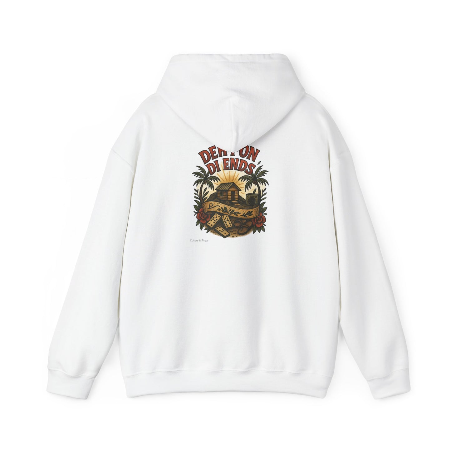 Deh Pon Di Ends - Unisex Hoodie (Letterwork front, Artwork Back)