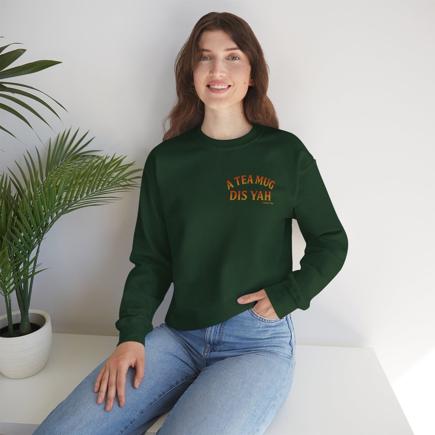 A Tea Mug Dis Yah - Unisex Crewneck Sweater (Letterwork Front, Full Artwork Back)