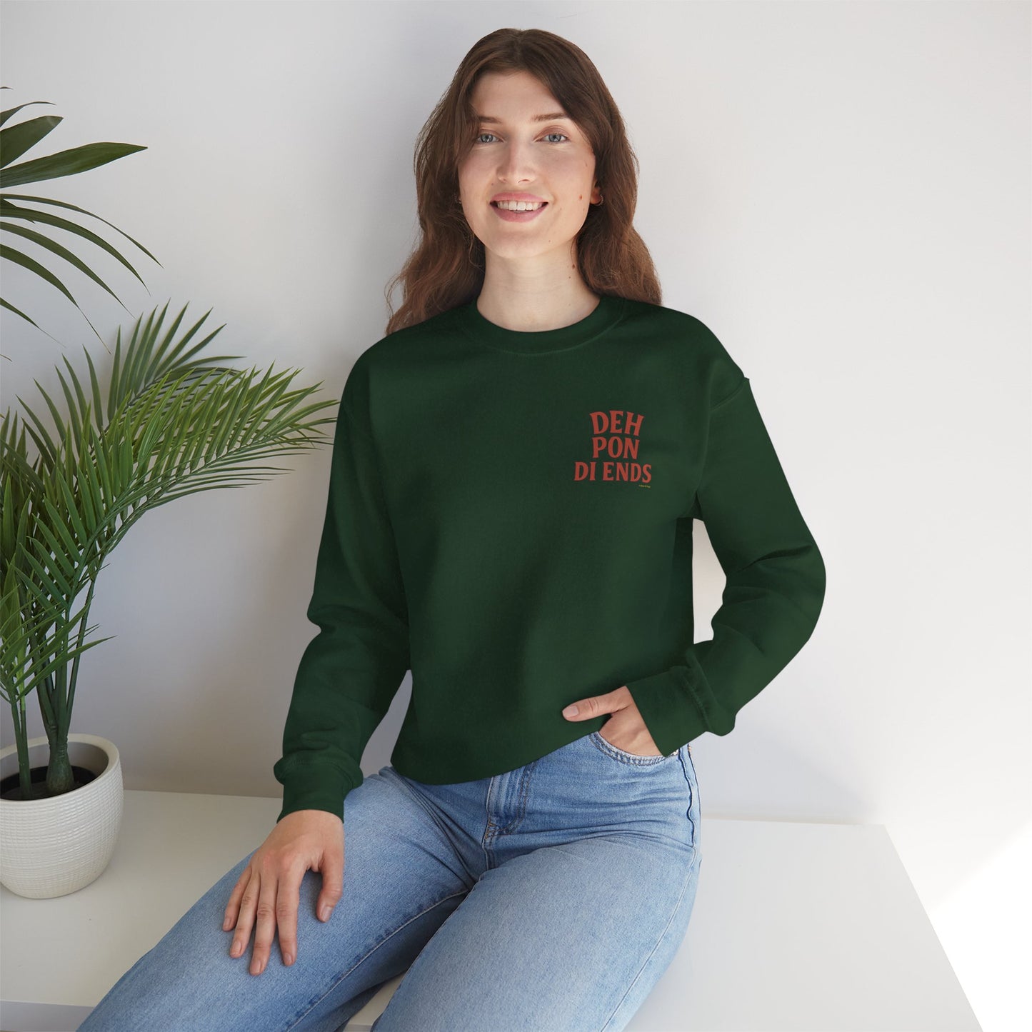 Deh Pon Di Ends - Unisex Crewneck Sweater (Letterwork Front, Artwork Back)