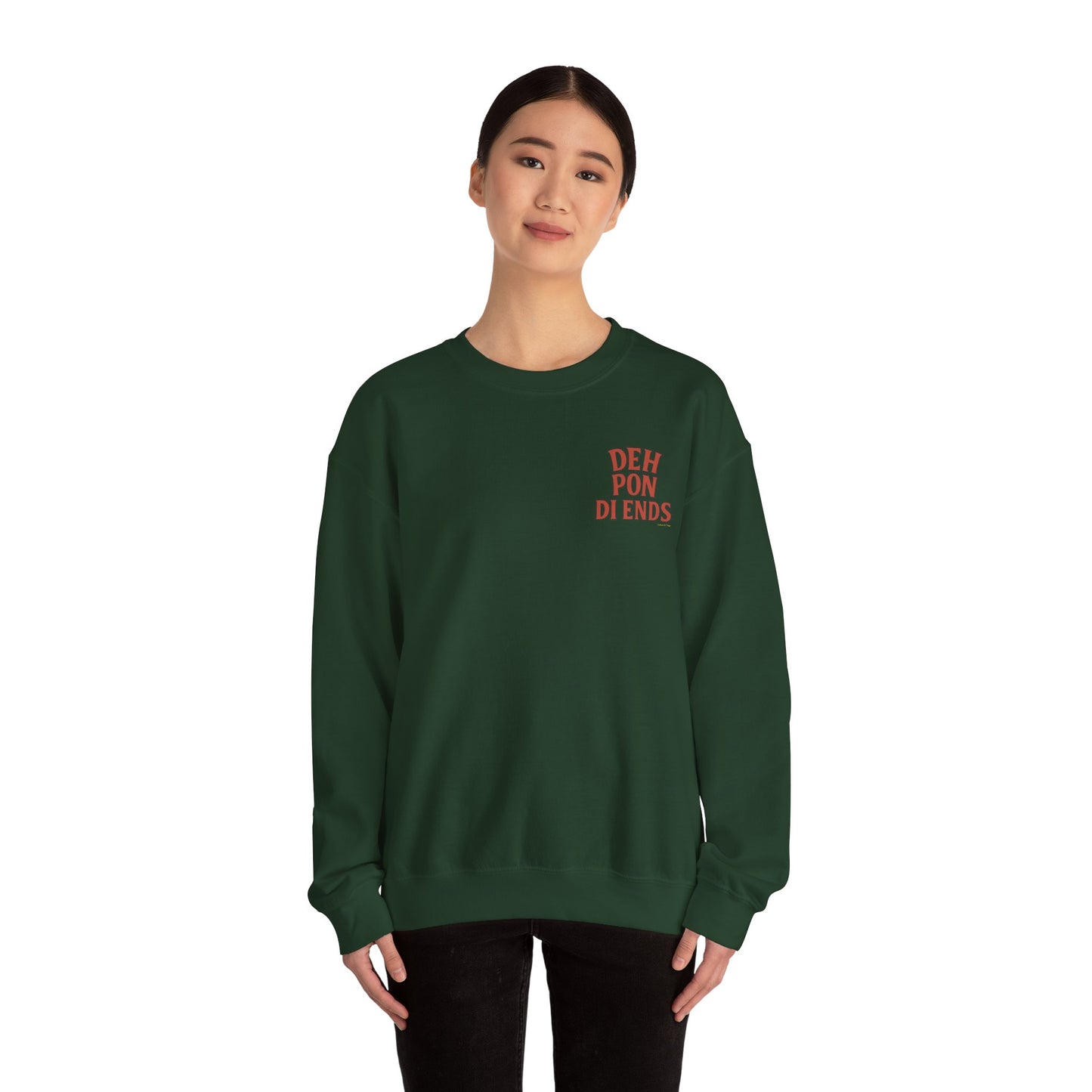 Deh Pon Di Ends - Unisex Crewneck Sweater (Letterwork Front, Artwork Back)
