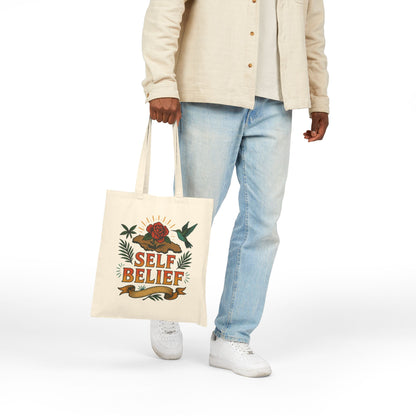 Self Belief - Canvas Tote Bag (Lettering Front, Artwork Back)