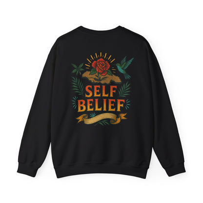 Self Belief - Unisex Crewneck Sweater (Lettering Front, Full Artwork Back)